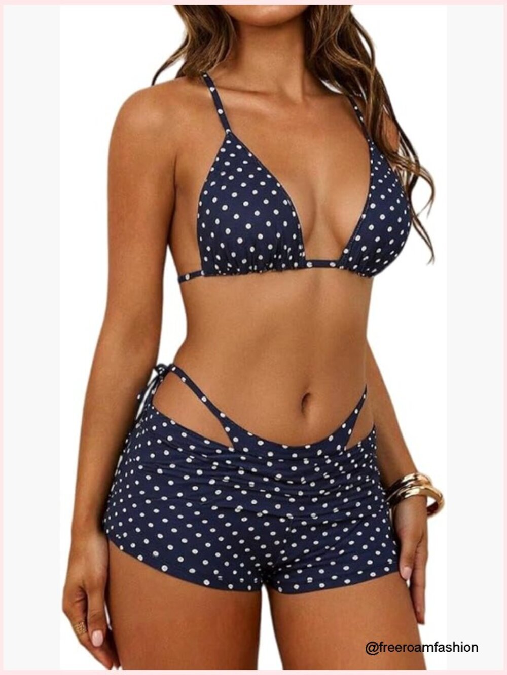 3 Piece Triangle Bikini Set with Halter Top and Cover Up Shorts